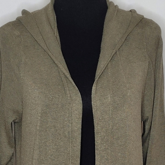 Eileen Fisher Open-Front Hooded Lightweight Cardigan with Pockets - Size PL - Picture 6 of 13